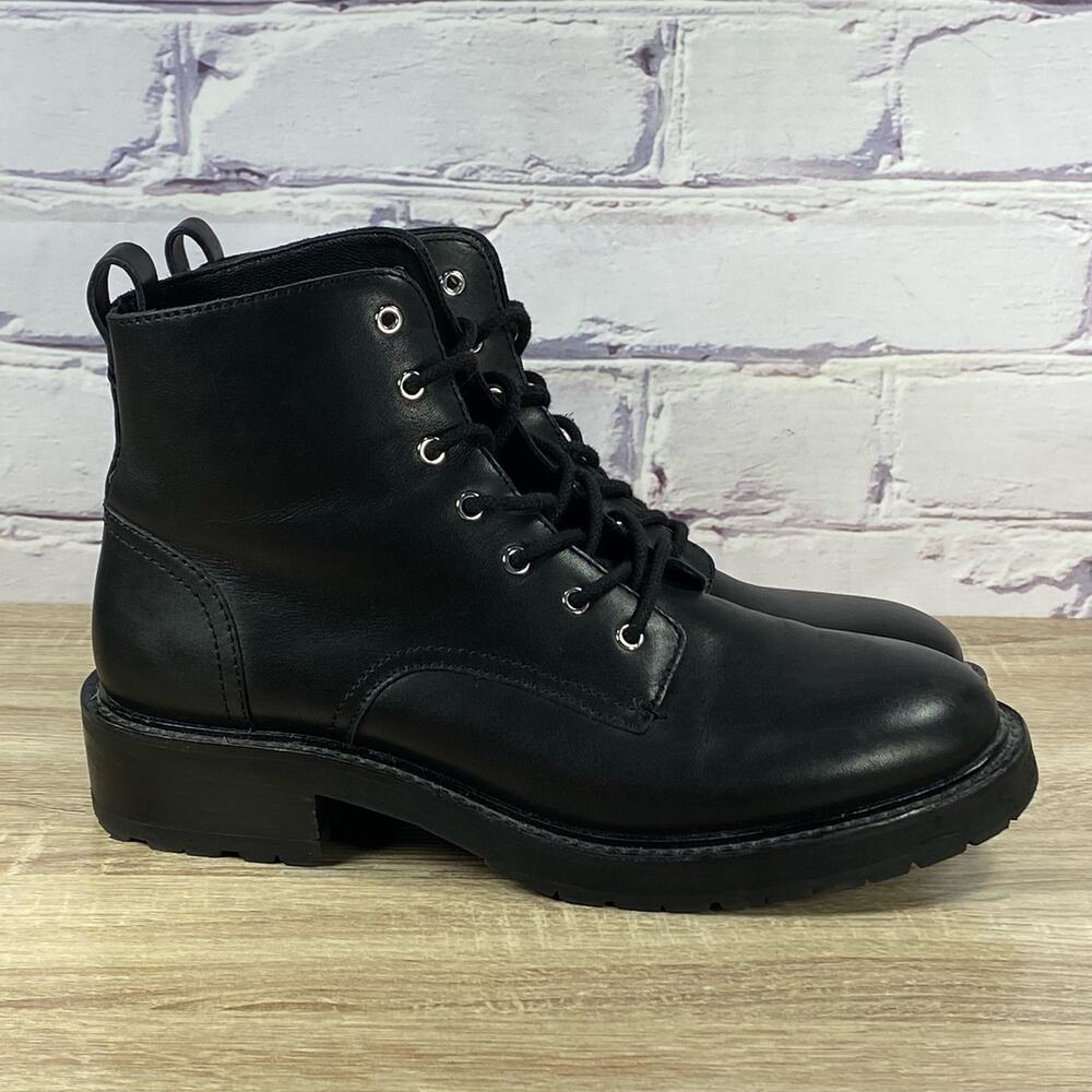 Rag & Bone Cannon Black Leather Combat Ankle Boots Women's EU 39 US 9 Lug Sole